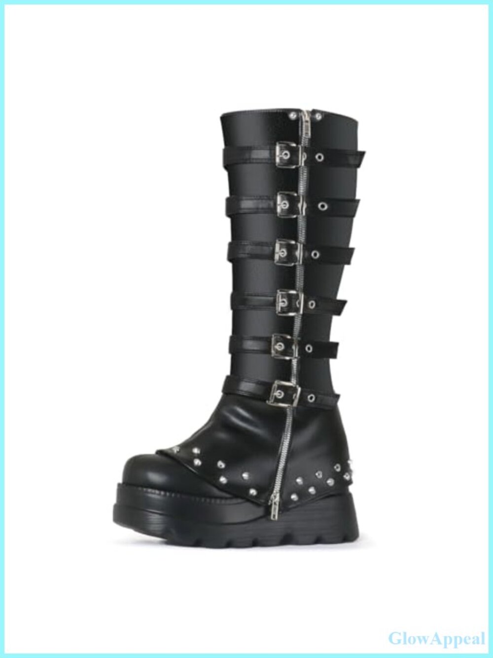 Knee High Platform Wedge Boots Faux Leather Punk Gothic Boots